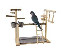 Play Gym Multi-Tier Bird Eating Cups And Tray, Wooden Exercise , Sturdy Stand With Ladder Bridge And Hooks | Indoor Cage Accessory for Macaw C
