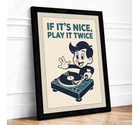 Play It Twice Retro Framed Wall Art Print A2 (59.4×42cm) Black, Wall Decor for Living Room, Bedroom, Office & Home, Ready to Hang, Art Gift