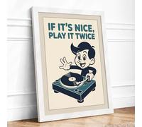 Play It Twice Retro Framed Wall Art Print A2 (59.4×42cm) White, Wall Decor for Living Room, Bedroom, Office & Home, Ready to Hang, Art Gift