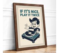 Play It Twice Retro Framed Wall Art Print A4 (29.7×21cm) Walnut, Wall Decor for Living Room, Bedroom, Office & Home, Ready to Hang, Art Gift