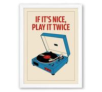 Play It Twice Vintage Framed Wall Art Print A1 (84.1×59.4cm) White, Wall Decor for Living Room, Bedroom, Office & Home, Ready to Hang, Art Gift