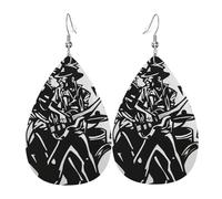 Play jazz music Teardrop shaped leather earrings, set of 2, 925 silver plated ear hooks, non-rusting, with ear plugs, suitable for parties, Valentine's Day