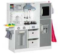 Play Kitchen White MDF/PP 90x32.5x90cm Lights Sounds Apron Hat Set Marble Print