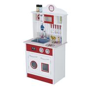 Play Kitchen Wooden Compact Sink Oven Little Chef Madrid Red/White Teamson Kids