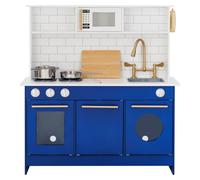 Play Kitchen Wooden Kids Toy Cooker Sink & Microwave 94cm Blue Teamson Kids