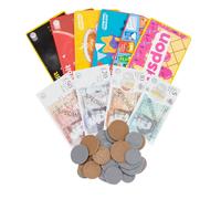 Casdon Play Money & Pretend Play Cards Set (£) | Complete Financial Toy Kit | Includes 80 Play Notes and 40 Coins | Perfect for Kids 3+!, Gbp