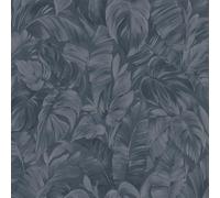 Play of Light Bold Tropical Palm Leaf Themed Lightly Textured Hardwearing Vinyl Wallpaper for Living Rooms Hallways Bedrooms Feature Walls Navy Blue by Erismann 10416-08