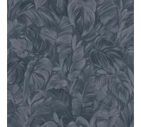 Play of Light Bold Tropical Palm Leaf Themed Lightly Textured Hardwearing Vinyl Wallpaper for Living Rooms Hallways Bedrooms Feature Walls Navy Blue by Erismann 10416-08