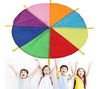 Play Parachute - Rainbow Umbrella Cloth Toy, Eight Colour Segment Visual Style, 2 Metre Diameter + 8 Handle Layout, durrable Woven Textile Component - for Team Awareness & Gymnastics Game