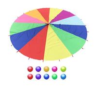 Play Parachute Toy - 6FT Multicolor Rainbow Parachute, Balls Included | Teamwork Collaborator Outdoor Indoor Exercise Activity for Kids Cooperative Group Games Preschool Playground Fun