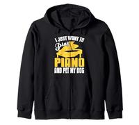 Play Piano and Pet My Dog Music Pet Lover Fun Zip Hoodie