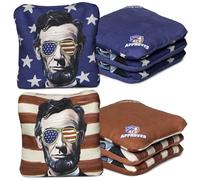 Play Platoon ACO Tournament Series Pro Cornhole Bags Set of 8 Regulation Professional Corn Hole Bean Bags - Competition Weight - Dual Slick and Stick - 4 Blue & 4 Red Abe Lincoln