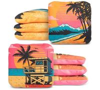 Play Platoon Tournament Series Cornhole Bags Set of 8 - Pro Style Dual Sided Slick and Sticky Side Bean Bags for Corn Hole Toss Game - Designed in USA - 4 Pink & 4 Orange (Oceanside Vibe)