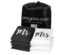 Play Platoon Weather Resistant Cornhole Bags - Set of 8 Regulation Size - Mr & Mrs Wedding Theme - Durable Duck Cloth for Tossing Game, Includes Tote Bag