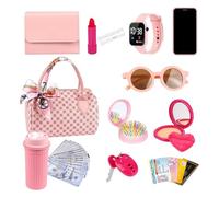 Play Purse for Little Girls, Princess Toy Series Accessories, not Easy to Break, with Zipper, Including Handbags, Mobile Phones, Watches and Scarves, Role Playing Games for Children Aged 3-6