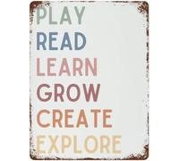 Play Read Learn Grow Create Explore Vintage Metal Sign Kids Playroom Wall Decor Classroom Plaque 8 X 12 in