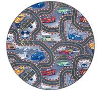 THE RUGS Play Rug for Kids Race Track Design Non Slip Polyamide Low Pile in Grey | Size: 133 cm diameter THE RUGS Grey 133 cm diameter