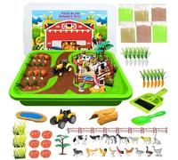 Play Sand Farm Animal Toys, Magic Play Sand Set Toys for Kids, Sensory Toy for Kids with 2 lbs of Sands, Farm Toy Figures&Tractor Truck Playset&Multi Accessories for Boys Girls 3 4 5 6 7 8 Year Old