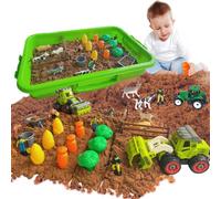 Play Sand Farm Animals Toy Set, Toddlers Magnetic Sensory Sand wirh Farm Figures ＆ Take Apart Farmer's Car, Sandbox with Cover for Kids 3-8 Years Old