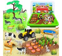 Play Sand Kit for Kids, Sensory Bins Farm Animals Toys, Play Sand Art Kit with Sandbox & Farm Animals & Tractor Playset, Indoor Outdoor Beach Toys for Boys Girls 3 4 5-8 Christmas Birthday Gift