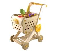 Play Shopping Cart - Toddler Grocery Cart with Pretend Play Food Set | Cute Bear Trolley with 15 Accessories, Interactive Learning Role Playtoy for Preschool Kids Walking Game Activities