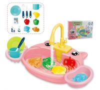 Play Sink with Running Water, Frog Kitchen Sink Toys with 180° Rotating Faucet, Vegetables, Fruits, Tableware, Kitchen Games Accessories, Gifts for Kids