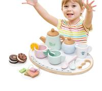 Play Tea Set - Tea Toys | Wood Little Girls Pretend Food Kitchen Accessories for Toddler Boys Kids Aged 3-5