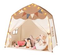 Play Tent Large Playhouse With Globe String Lights And Windows Gymax Khaki One Size