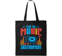 Play The Music Not The Instrument Natural Ecological Cotton Tote Bag Black
