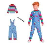 Play Time Killer Outfit - Halloween Costume Kids with Wig Jumpsuit Stripe Tops, Killer Doll Children's Costumes, Carnival Halloween Costume Boys L