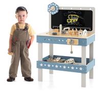 Play Tool Workbench Set Wooden Workshop Pretend Play Toys w/ 75 PCS Parts COSTWAY Blue One Size