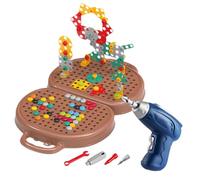 Play Toolbox, Magic Play Toolbox,203PCS Magic Play Toolbox with Electric Drill, Multi-Use Kids Tool Box, 2D/ Pretend Play Kids Construction Kits,Toy Toolbox Bear-Themed