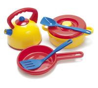 Dantoy Kettle and Pot Set, Role Play Set with 7 Pieces Including Utensils Pretend Play Toys for Kids - Multi-Colour