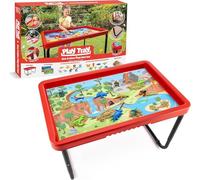 Play Tray Activity Table Age 3+ with Play Mat Set, Kids Sensory Play Tray, Sea Life and Dinosaur Theme Play Mat Set, Red