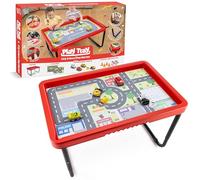 Play Tray Activity Table with City & Race Play Mat Set, Adjustable Heights, Food Safe, Portable Messy Activity Table