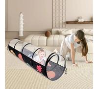 Play Tunnel for kids 6FT Round Opening Pop Up Crawl Through Tunnel for Toddlers Babies Children or Pets with Storage Bag Collapsible Gift Boy and Girl Indoor Outdoor Game(black)