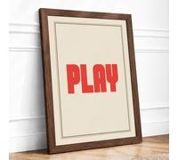 Play Typography Framed Wall Art Print A1 (84.1×59.4cm) Walnut, Wall Decor for Living Room, Bedroom, Office & Home, Ready to Hang, Art Gift