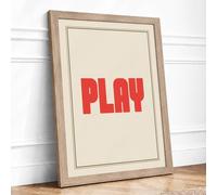 Play Typography Framed Wall Art Print A4 (29.7×21cm) Oak, Wall Decor for Living Room, Bedroom, Office & Home, Ready to Hang, Art Gift