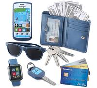 Play Wallet for Boys with Money and Pretend Play Toys, Cellphone, Smartwatch, Keys, Sunglasses, Toddler Wallet for Kids Ages 3 4 5 6 7 8 9 10 11 12 - Grown Up Pretend Play Set for Kids