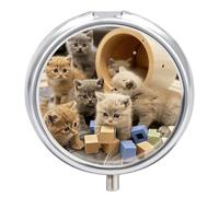 Play with Blocks Pill Box Cute Round Pill Case Portable Medicine Tablet Vitamin Holder Organizer for Purse Pocket