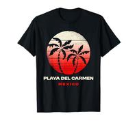 Playa del Carmen Mexico Retro Sunset Palm Beach Silhouette T-Shirt