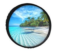 Playa Oceánica Palmera Tropical Mar Azulado Funda Para Neumático Impermeable Funda Rueda Repuesto Weatherproof Cubierta Para Ruedas De Repuesto Para Trailer Vehículo Remolques
