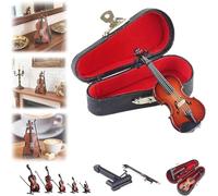 Playable Tiny Violin Figurine - Miniature Violin, Wooden Instrument Model with Stand, Bow & Black Leather Case, Mini Violin for Dollhouse Home Office Decor, Funny Gift for Friends (20CM)