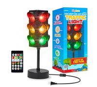 Playbees Mini Traffic Light Lamp with Base 11 inches Vibrant Decoration Working w/Batteries or USB Traffic Light Blinking Modes Decoration for Kids’ Bedrooms Stop Sign Room Decor Pretend Play Toy
