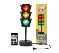 Playbees Mini Traffic Light Lamp with Base 11 inches Vibrant Decoration Working w/Batteries or USB Traffic Light Blinking Modes Decoration for Kids’ Bedrooms Stop Sign Room Decor Pretend Play Toy