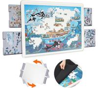 Playboda 1500 Piece Plastic Puzzle Table with Drawers and Cover, 35x27 inches, Modern Style, Gray Drawers, Adults, 1500 Pieces, 1 Count