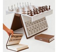 Playbook'd 3D Printed Chess Set, Foldable Book Design Magnetic Chess Board with Storage, Creative Portable Travel Game for Adults&Family (Dark Brown)