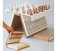 Playbook'd 3D Printed Chess Set, Foldable Book Design Magnetic Chess Board with Storage, Creative Portable Travel Game for Adults&Family (Light Brown)