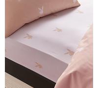 Playboy Iconic Bunny with Pocket Double Fitted Sheet White