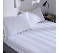 Playboy Soft Satin Stripe Double Fitted Sheet White